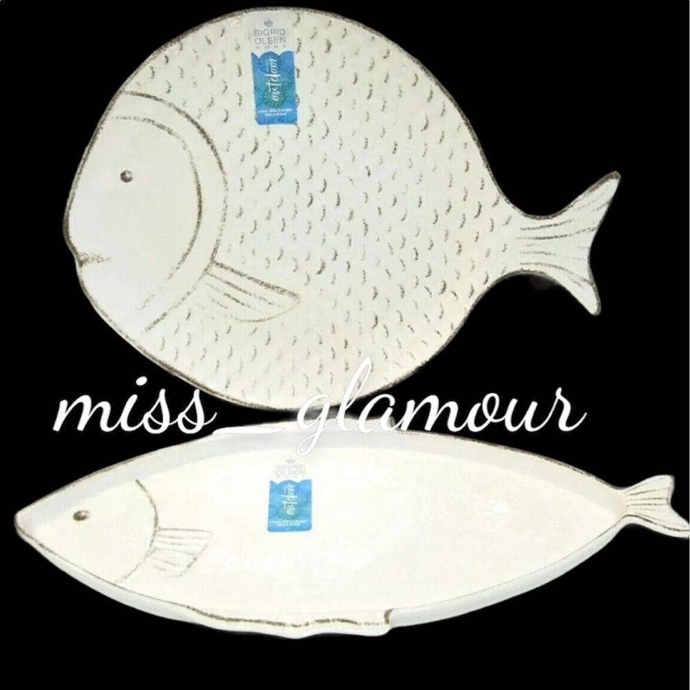Set / 2 Sigrid Olsen Melamine Coastal Serving Platters Fish Tropical - New